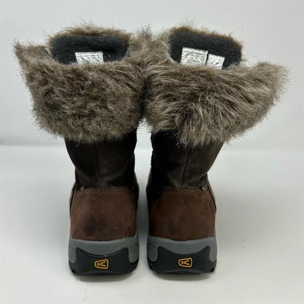 KEEN Helena Waterproof Winter Snow Boots Brown Faux Fur Cuff Lace Up Size 7.5